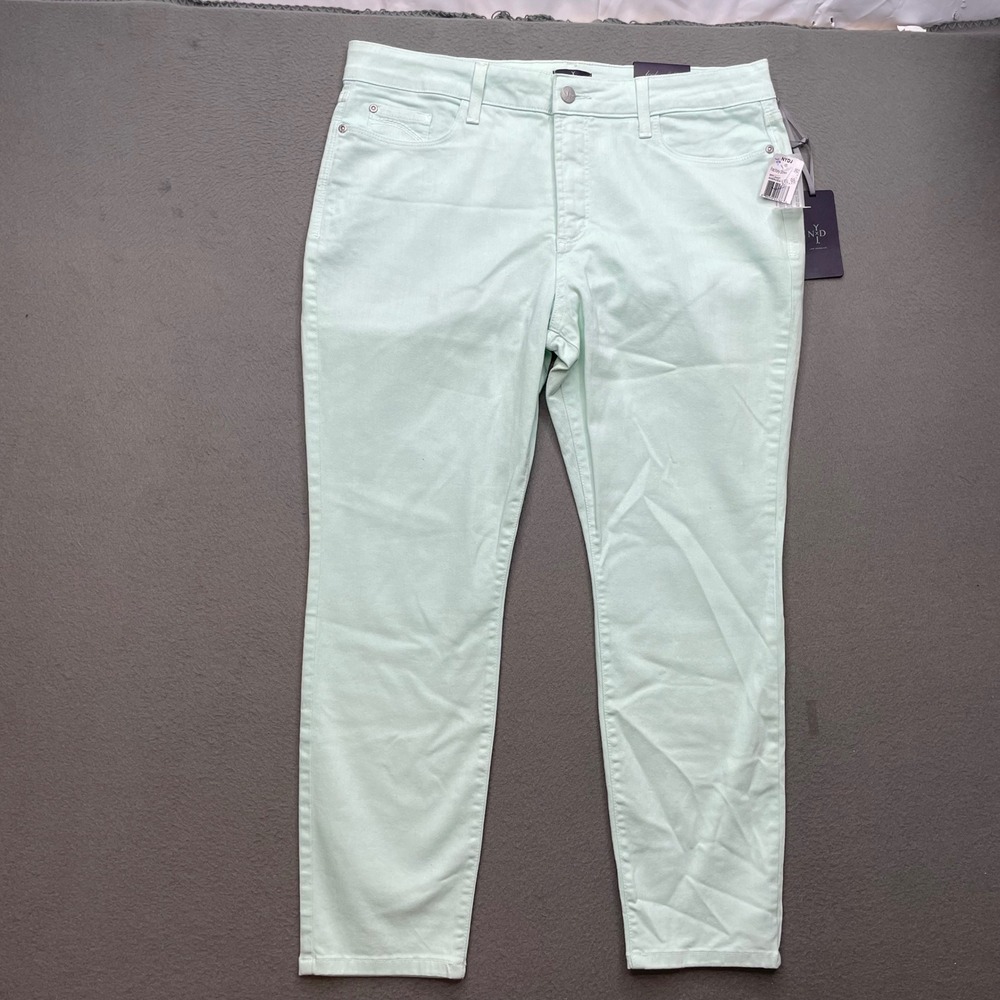 NYDJ Women Ankle Pants Mint Green Cotton Blend 14P Pastel Slimming Lift Tuck